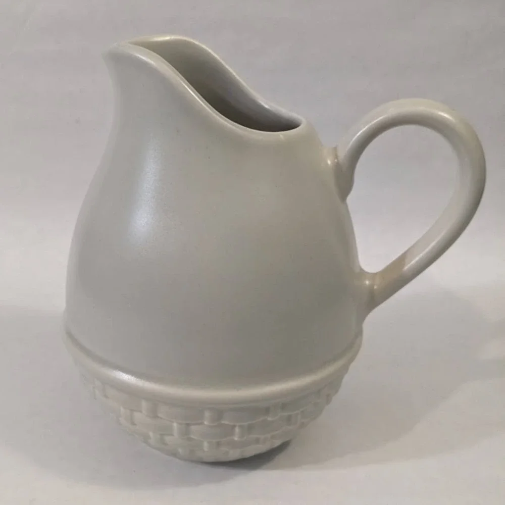 Vintage Pfaltzgraff Basketweave Stoneware Pitcher Off-White Vintage Farmhouse